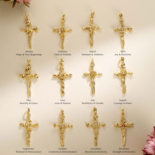 Floral Cross October Marigold Birth Flower Necklace