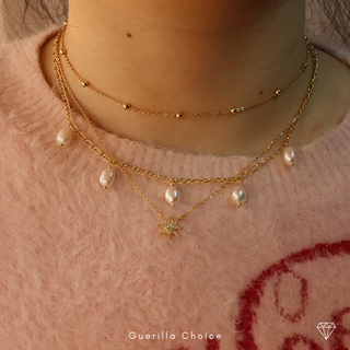 Pearl Charm Necklace, 18K Gold Plated