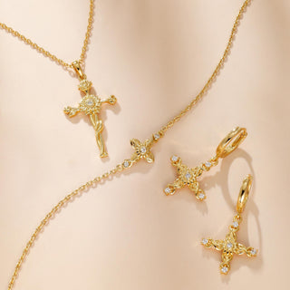 Floral Cross November Sunflower Birth Flower Necklace