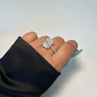 5.0ct Radiant Cut Moissanite Diamond Three Row Pavè Engagement Ring