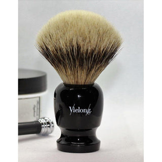Vielong White Bagder Hair with Black Handle Shaving Brush (Ref. 16656)