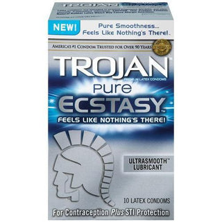 Trojan Pure Ecstasy Ultrasmooth Lubricant Latex Condoms 10 Ct Box
