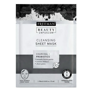 Freeman Cleansing Sheet Mask Charcoal And Probiotics Beauty Infusion, 0.84 Oz