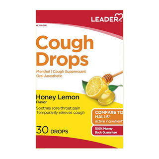 Leader Health Care Honey Lemon Menthol Drops, 30 Per Bag