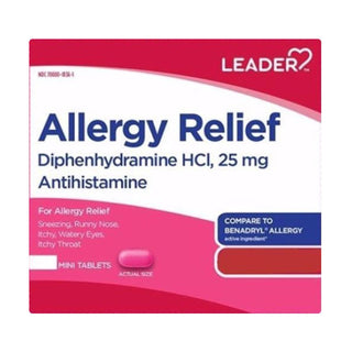 Leader Diphenhydramine 25mg Capsules For Allergy Relief By