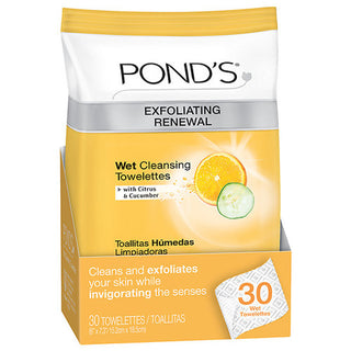 Pond's Exfoliating Renewal Wet Cleansing Towelettes With Citrus & Cucumber 30 Ct Pouch