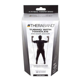 Thera-Band Professional Latex Resistance Tubing With Handles, Soft Handles And Door Anchor, 48 Inch, Black, Special Heavy, Advanced Level 1