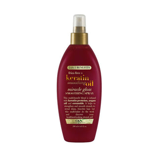 OGX Frizz-Free + Keratin Smoothing Oil Miracle Gloss Spray, 5 In 1, De-frizz Hair, Shiny Hair - 6.8 Fl Oz