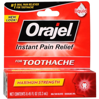 Orajel Medicated For Toothache & Gum Instant Pain Relief Liquid With 20% Benzocaine, 0.45 OZ