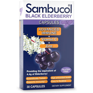 Sambucol Black Elderberry Advanced Immune Support Capsules With Vitamin C And Zinc - 30ct