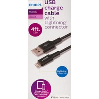 Philips USB To Lightning Cable, 4 Ft, Basic, Black