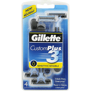 Gillette Custom Plus 3 Sensitive Disposable Razors 4 Ct Carded Pack