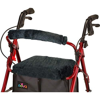 NOVA Medical Products NOVA Rollator Walker Seat And Backrest Cover Set Removable And Washable Faux Fur Black Puma Design