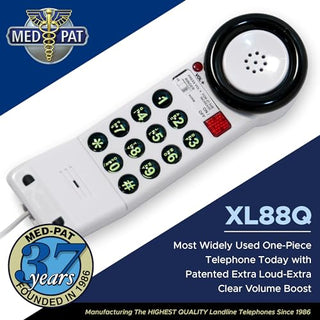 Med-Pat XL88Q One-Piece Phone – Extra-Loud Volume, Visual Ring, Water-Resistant, Hearing Aid Compatible