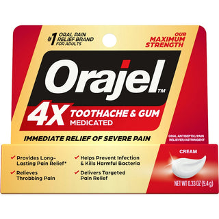 Orajel 4X For Toothache & Gum Pain: Severe Cream Tube 0.33oz- From #1 Oral Pain Relief Brand