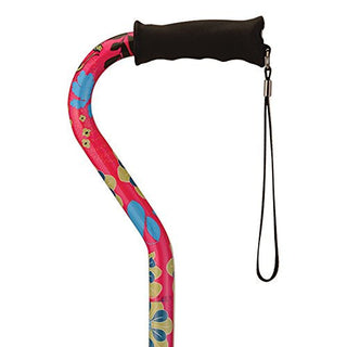 NOVA Designer Walking Cane With Offset Handle Lightweight Adjustable Walking Stick With Carrying Strap Flower Power Design