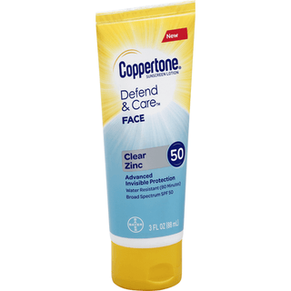 Coppertone Defend & Care Sunscreen Clear Zinc Face Lotion Broad Spectrum, SPF 50