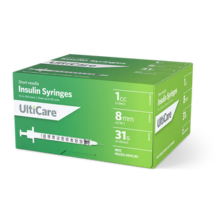 UltiCare® Safe Pack Insulin Syringes, 31G x 5/16" (1mL/cc), 100 Count with Mail-Back Sharps Container