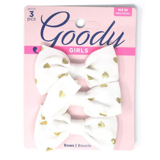 Goody Girls White Hair Bow Heart Barrettes 2.75" - 3 Pieces