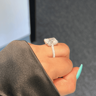 5.0ct Radiant Cut Moissanite Diamond Three Row Pavè Engagement Ring