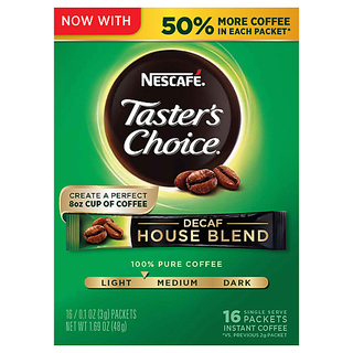 Tasters Choice Nescafe Coffee, Instant, Light Roast, House Blend, Decaf, Single Serve Packets