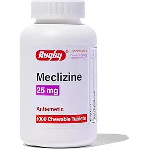 Rugby Meclizine HCl 25 mg Chewable Tablets – 1000 Count (Bulk)