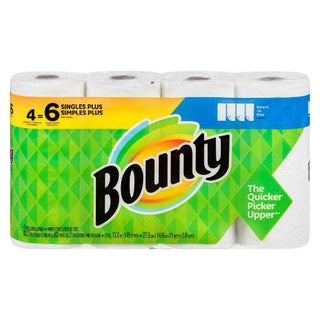 Bounty Paper Towels, White, 4 Double Rolls = 6 Regular Rolls