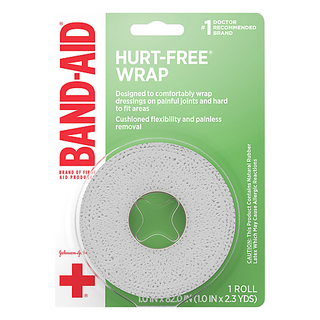Band Aid Brand Of First Products Hurt-Free Self-Adherent Flexible Elastic Wound Wrap For Securing Dressings On Post-Surgical Wounds, Joints, Or Other Hard-To-Fit Areas, 1 In By 2.3 Yd