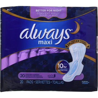 Always Maxi Pads Size 5 Extra Heavy Overnight with Wings, 20 Count