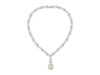 Luxury Bridal Emerald Cut Simulated Diamond Cross Necklace