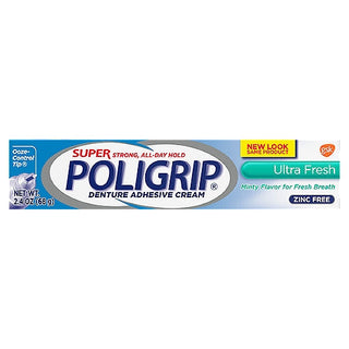 Poligrip Denture Adhesive Cream, Zinc Free, Minty Flavor, Ultra Fresh 2.4 Oz