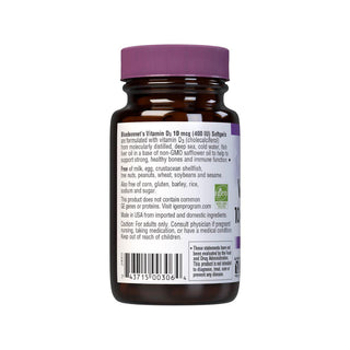 Bluebonnet Nutrition, Vitamin D3, 400 Iu, 100 Softgels