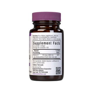 Bluebonnet Nutrition, Vitamin D3, 400 Iu, 100 Softgels