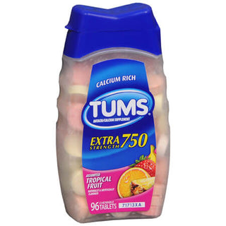 Tums Antacid/Calcium Supplement, Extra Strength 750, Chewable Tablets, Tropical Fruit