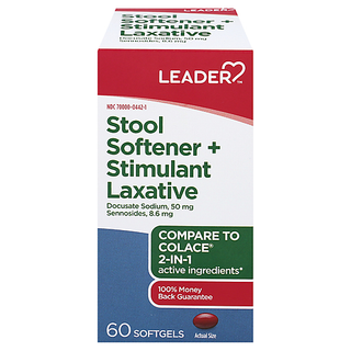 Leader Stool Softener + Stimulant Laxative, Softgels