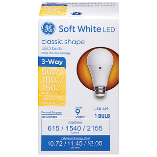 GE Light Bulb, LED A19, 3-Way, Classic Shape, Soft White, 6/12/17 Watts