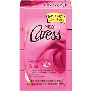 Caress Velvet Bliss Ultra Silkening Blackberry & Vanilla Essence 3.15 Oz Beauty Bars 4 Pk Box