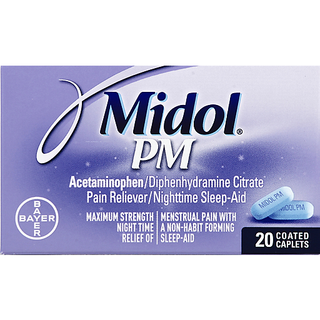 Midol PM Pain Reliever/Nighttime Sleep-Aid, Maximum Strength, Coated Caplets