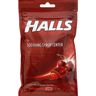Halls Relief Syrup Center Cherry Flavor Cough Drops, 1 Bag (25 Total Drops)