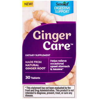 Senokot Ginger Care, Nausea & Upset Stomach Relief, Dietary Supplement Tablet, 30 Count