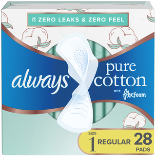 Always Pure Cotton FlexFoam Size 1 Regular Absorbency 3 Packs of 28