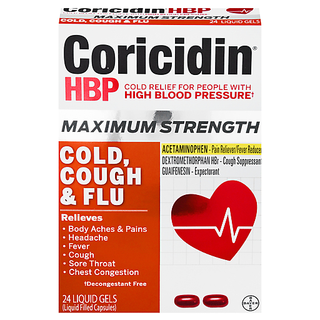 Coricidin HBP Maximum Strength Cold, Cough & Flu 24 Liquid Gels