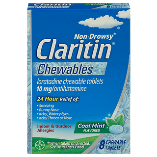 Claritin Non-Drowsy Cool Mint Flavored Loratadine 10 Mg Chewable Tablets 8 Ea Box