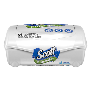 Scott Flushable Wipes, Fragrance-Free, Tub With 51 Wet Wipes Total