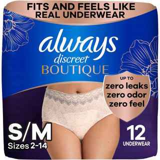 Always Discreet Boutique Incontinence Underwear for Women Small/Medium 12 Count