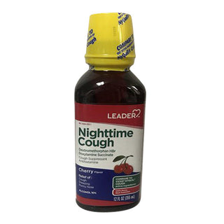 Leader Health Care NightTime Cough Liquid, Cherry, 12 Oz