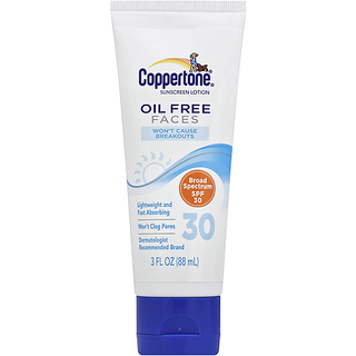 Coppertone Oil Free Faces Broad Spectrum SPF 30 Sunscreen Lotion 3 Fl. Oz. Tube