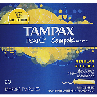 Tampax Pearl Compak Tampons, Plastic, Regular Absorbency, Unscented