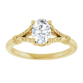 Vintage Sculptural Oval Engagement Ring 14K Yellow Gold