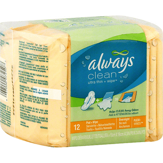 Always Clean Pad + Wipe, Ultra Thin, With Flexi-Wings, Overnight